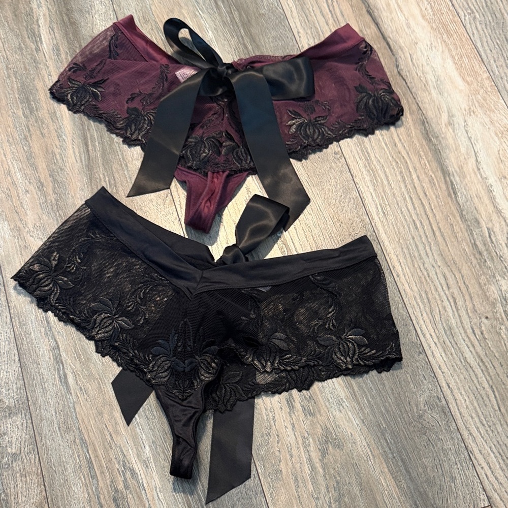 Victoria's Secret Burgundy and Black Lace Panties - Picture 6 of 10